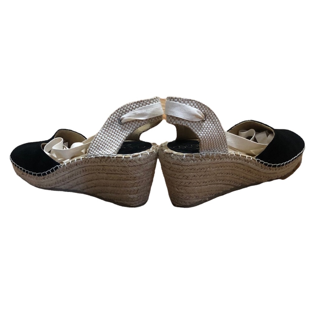 Coconuts by Matisse black & cream closed toe open back lace up wedge espadrilles - Picture 6 of 11